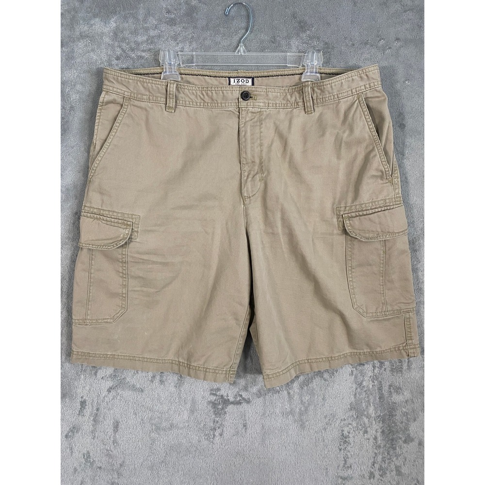 IZOD Cargo Shorts Sz 40 Khaki Cotton‎ Flat Front Preppy Casual Utility Travel